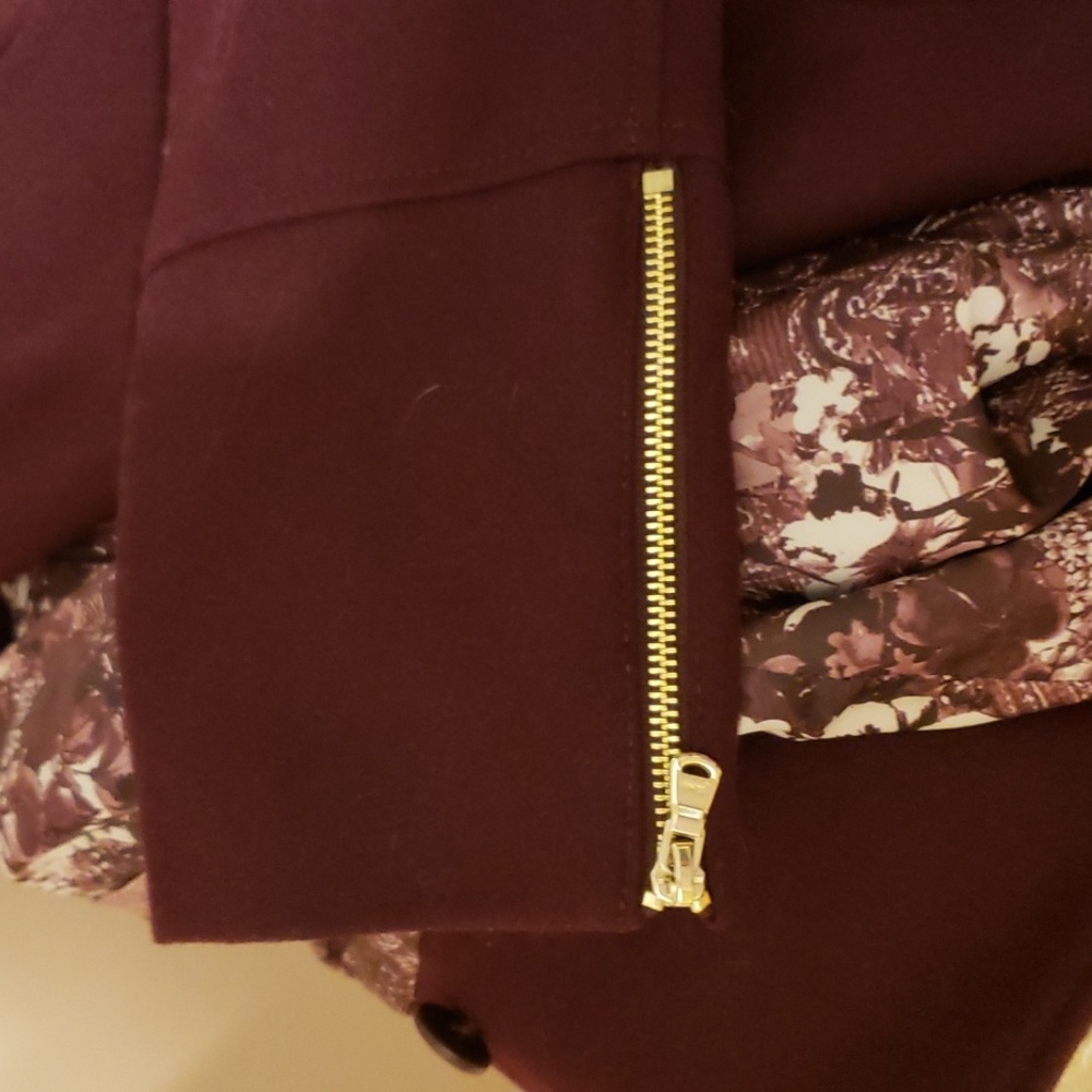 Guess Burgundy Deep Wine Wool Blend Trench Coat with Floral Lining Designer - Picture 11 of 11